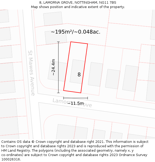 8, LAMORNA GROVE, NOTTINGHAM, NG11 7BS: Plot and title map