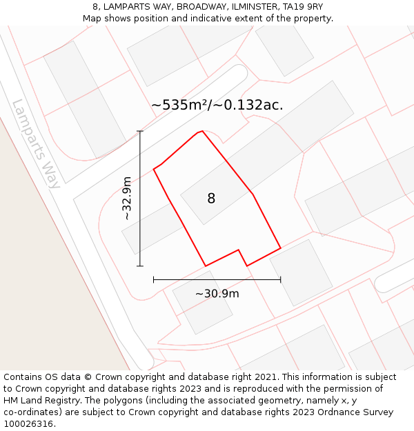 8, LAMPARTS WAY, BROADWAY, ILMINSTER, TA19 9RY: Plot and title map