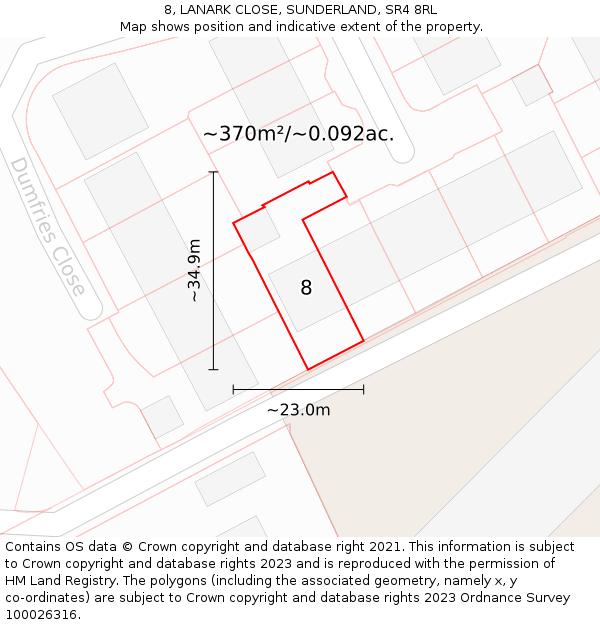 8, LANARK CLOSE, SUNDERLAND, SR4 8RL: Plot and title map