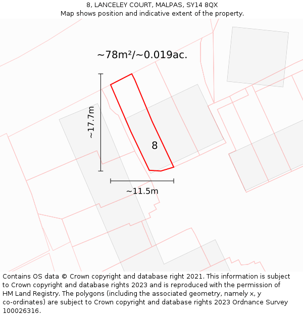 8, LANCELEY COURT, MALPAS, SY14 8QX: Plot and title map