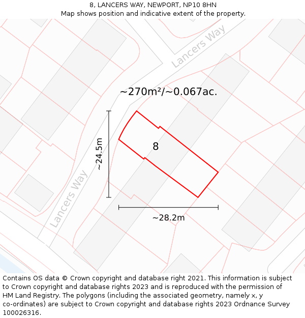 8, LANCERS WAY, NEWPORT, NP10 8HN: Plot and title map