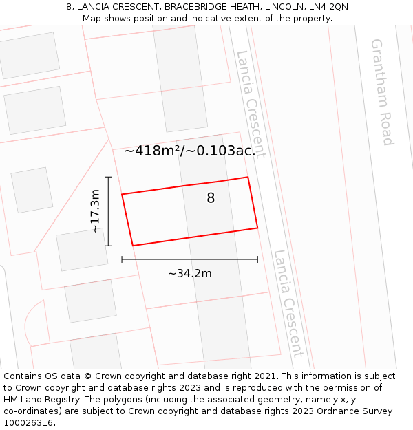 8, LANCIA CRESCENT, BRACEBRIDGE HEATH, LINCOLN, LN4 2QN: Plot and title map