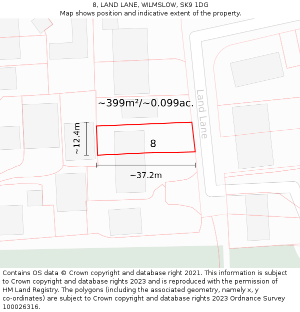 8, LAND LANE, WILMSLOW, SK9 1DG: Plot and title map