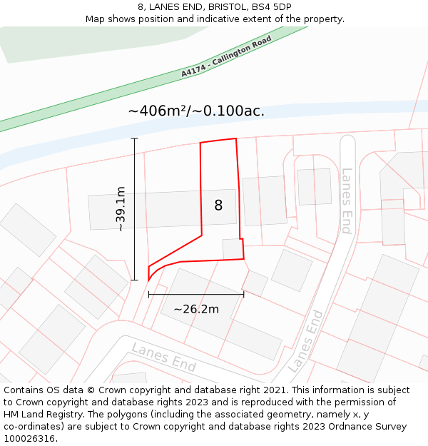 8, LANES END, BRISTOL, BS4 5DP: Plot and title map