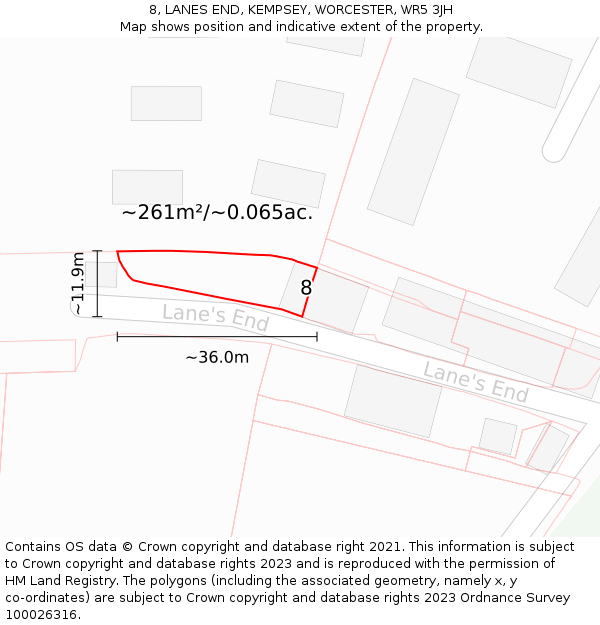 8, LANES END, KEMPSEY, WORCESTER, WR5 3JH: Plot and title map