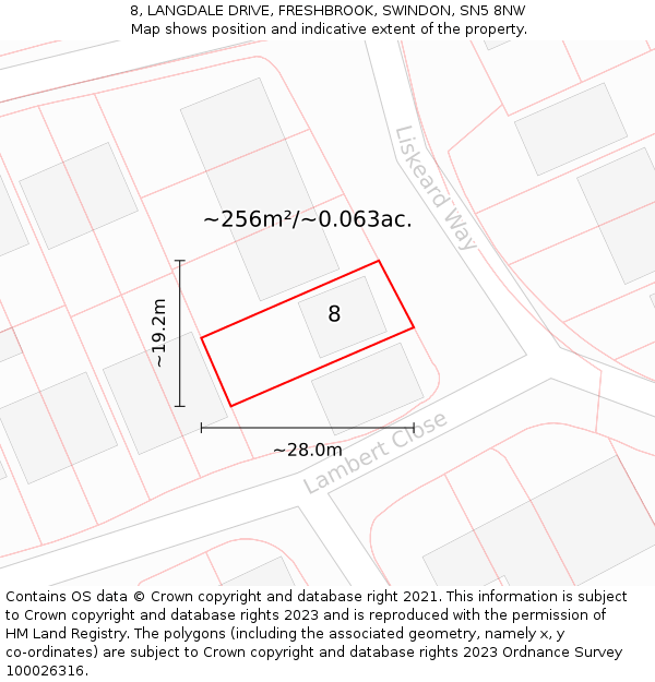 8, LANGDALE DRIVE, FRESHBROOK, SWINDON, SN5 8NW: Plot and title map