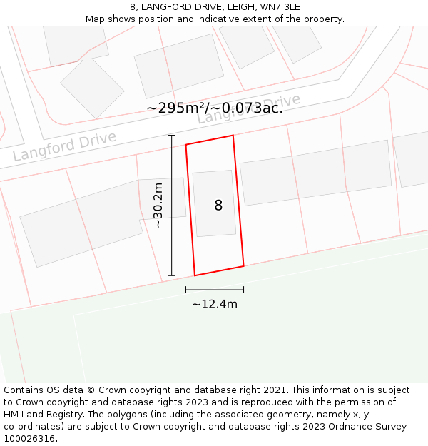 8, LANGFORD DRIVE, LEIGH, WN7 3LE: Plot and title map