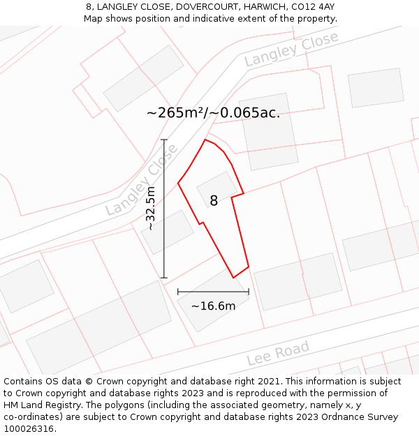 8, LANGLEY CLOSE, DOVERCOURT, HARWICH, CO12 4AY: Plot and title map