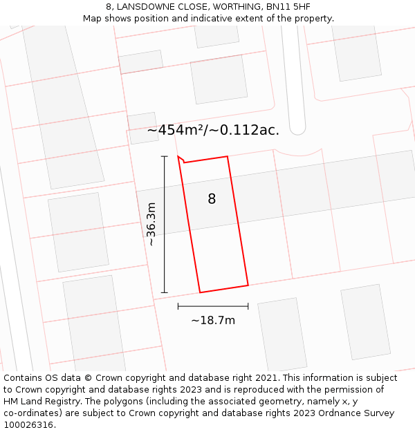 8, LANSDOWNE CLOSE, WORTHING, BN11 5HF: Plot and title map