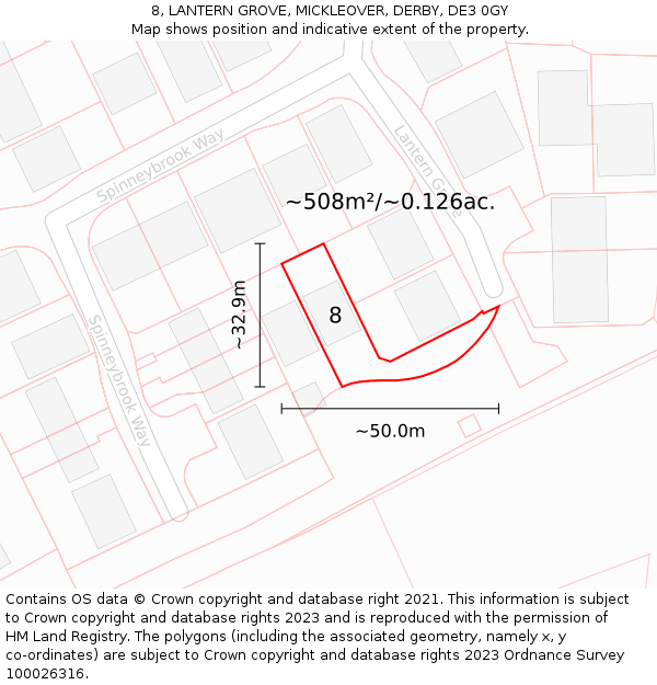 8, LANTERN GROVE, MICKLEOVER, DERBY, DE3 0GY: Plot and title map