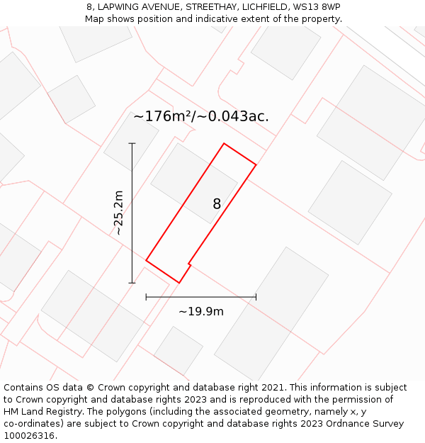 8, LAPWING AVENUE, STREETHAY, LICHFIELD, WS13 8WP: Plot and title map