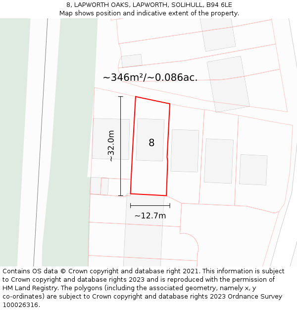 8, LAPWORTH OAKS, LAPWORTH, SOLIHULL, B94 6LE: Plot and title map