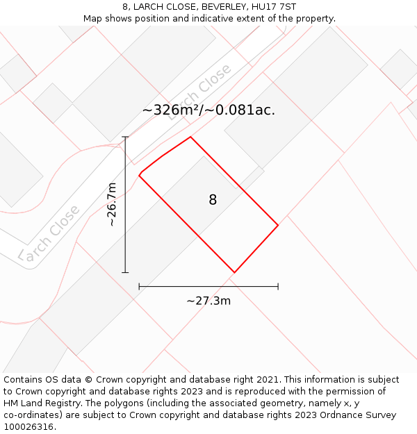 8, LARCH CLOSE, BEVERLEY, HU17 7ST: Plot and title map