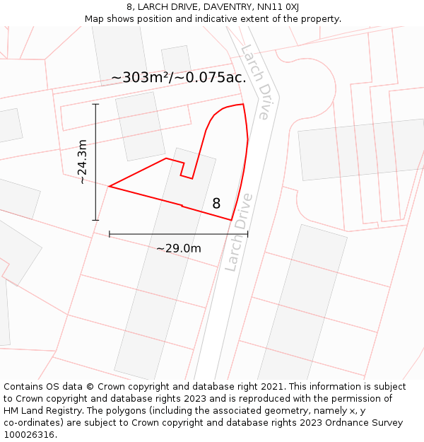 8, LARCH DRIVE, DAVENTRY, NN11 0XJ: Plot and title map