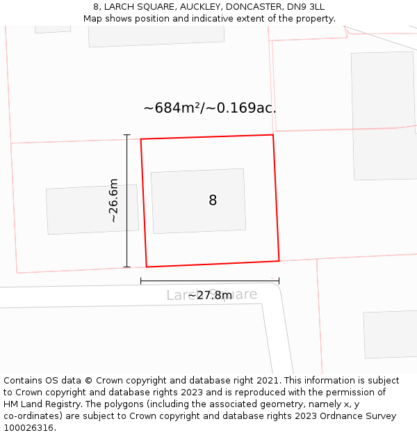 8, LARCH SQUARE, AUCKLEY, DONCASTER, DN9 3LL: Plot and title map