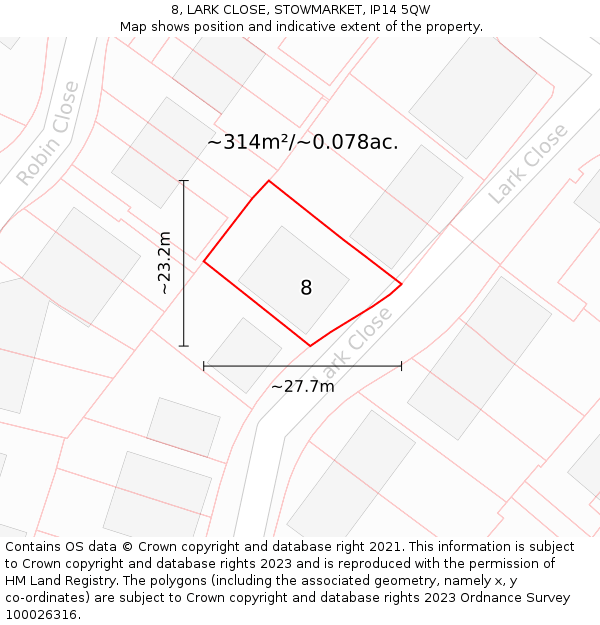 8, LARK CLOSE, STOWMARKET, IP14 5QW: Plot and title map