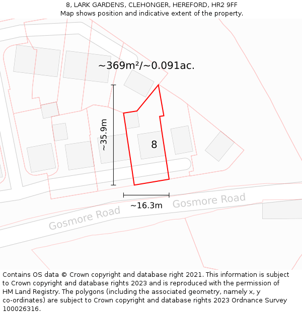 8, LARK GARDENS, CLEHONGER, HEREFORD, HR2 9FF: Plot and title map