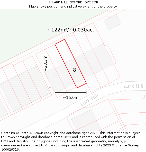 8, LARK HILL, OXFORD, OX2 7DR: Plot and title map