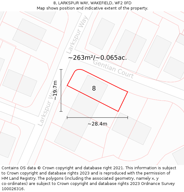 8, LARKSPUR WAY, WAKEFIELD, WF2 0FD: Plot and title map