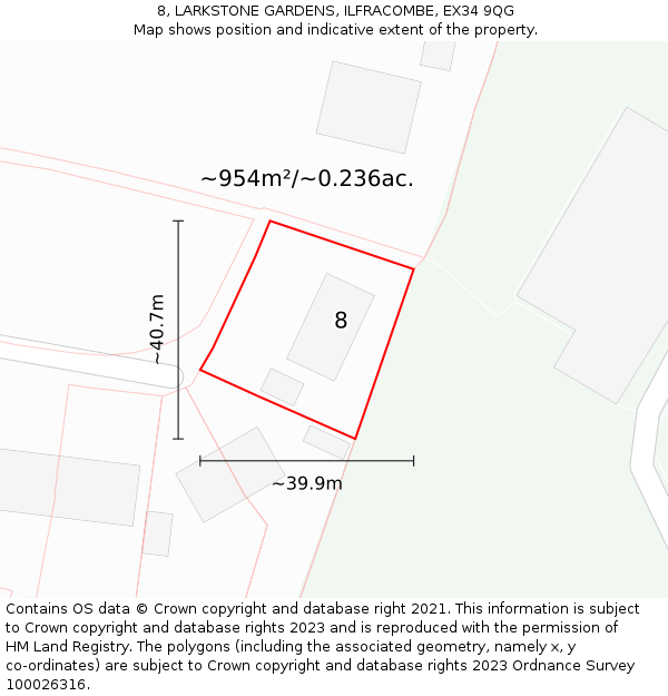 8, LARKSTONE GARDENS, ILFRACOMBE, EX34 9QG: Plot and title map