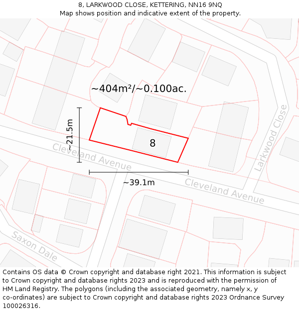 8, LARKWOOD CLOSE, KETTERING, NN16 9NQ: Plot and title map