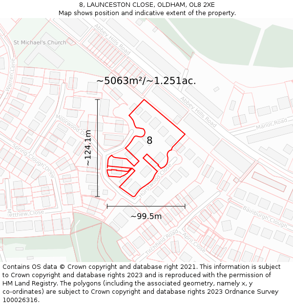 8, LAUNCESTON CLOSE, OLDHAM, OL8 2XE: Plot and title map