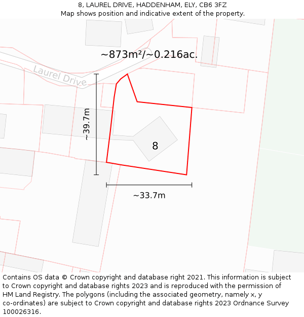 8, LAUREL DRIVE, HADDENHAM, ELY, CB6 3FZ: Plot and title map