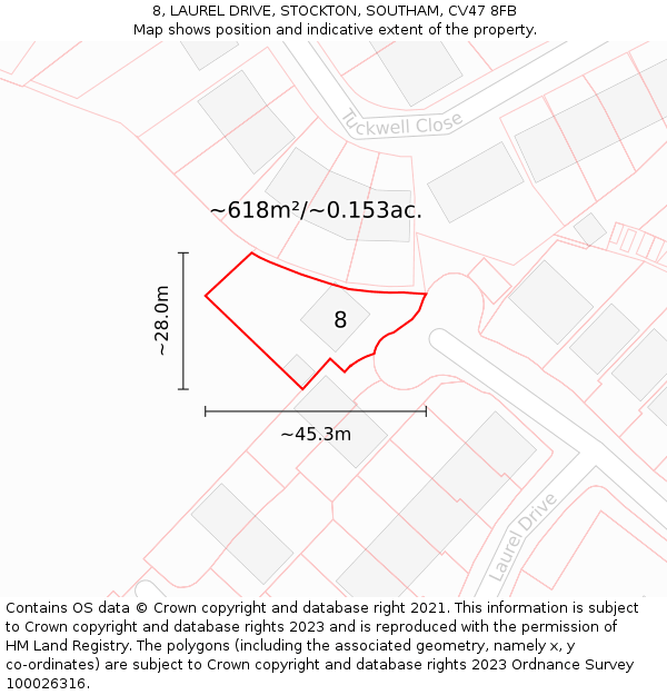 8, LAUREL DRIVE, STOCKTON, SOUTHAM, CV47 8FB: Plot and title map