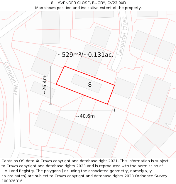 8, LAVENDER CLOSE, RUGBY, CV23 0XB: Plot and title map