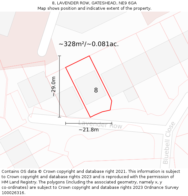 8, LAVENDER ROW, GATESHEAD, NE9 6GA: Plot and title map