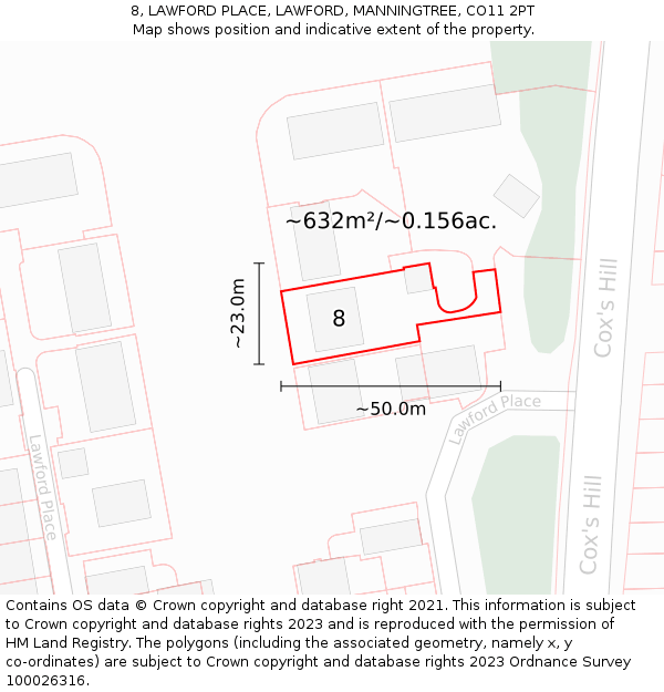 8, LAWFORD PLACE, LAWFORD, MANNINGTREE, CO11 2PT: Plot and title map