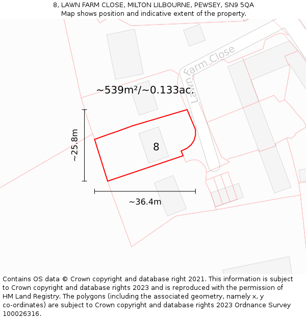 8, LAWN FARM CLOSE, MILTON LILBOURNE, PEWSEY, SN9 5QA: Plot and title map