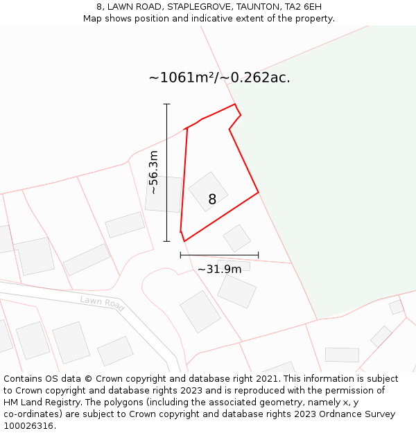 8, LAWN ROAD, STAPLEGROVE, TAUNTON, TA2 6EH: Plot and title map