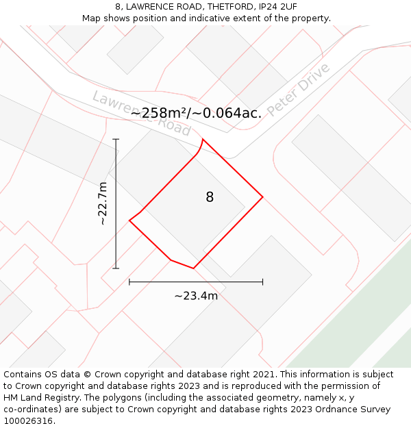 8, LAWRENCE ROAD, THETFORD, IP24 2UF: Plot and title map