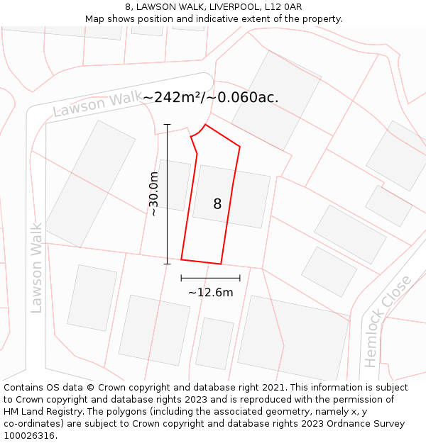 8, LAWSON WALK, LIVERPOOL, L12 0AR: Plot and title map