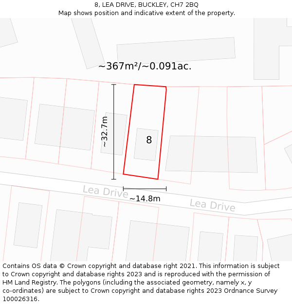 8, LEA DRIVE, BUCKLEY, CH7 2BQ: Plot and title map