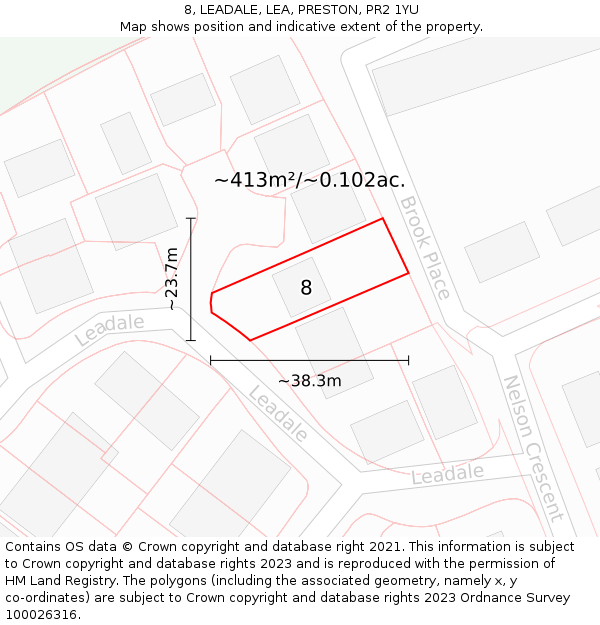 8, LEADALE, LEA, PRESTON, PR2 1YU: Plot and title map