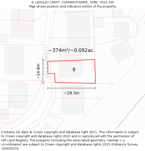 8, LEADLEY CROFT, COPMANTHORPE, YORK, YO23 3YX: Plot and title map