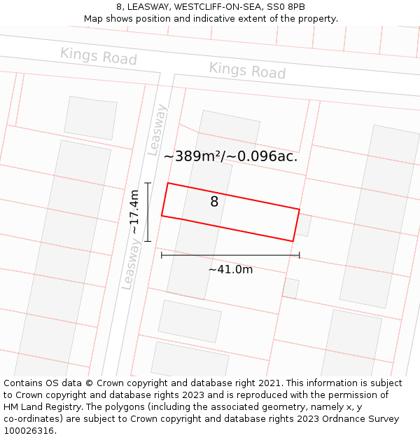 8, LEASWAY, WESTCLIFF-ON-SEA, SS0 8PB: Plot and title map