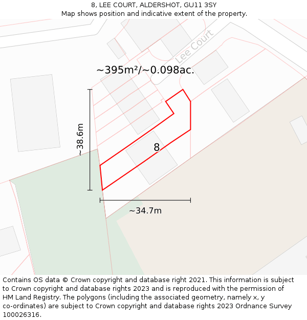 8, LEE COURT, ALDERSHOT, GU11 3SY: Plot and title map