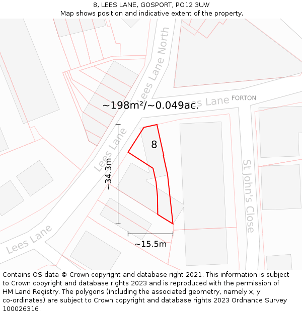 8, LEES LANE, GOSPORT, PO12 3UW: Plot and title map