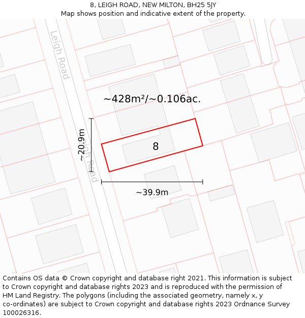 8, LEIGH ROAD, NEW MILTON, BH25 5JY: Plot and title map