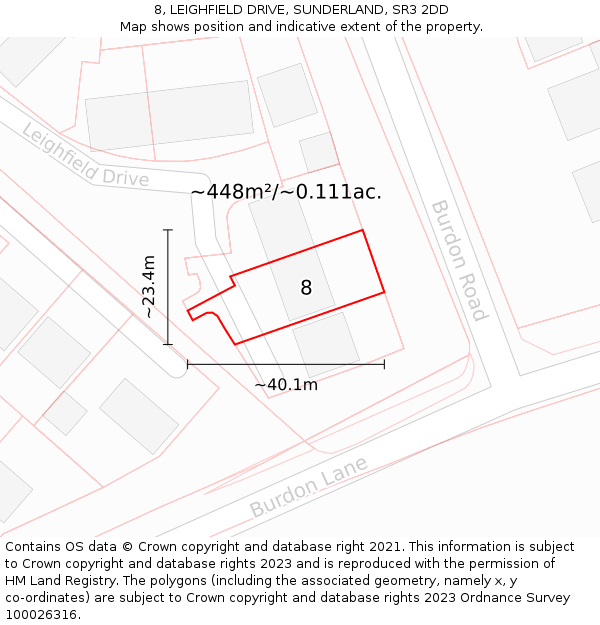 8, LEIGHFIELD DRIVE, SUNDERLAND, SR3 2DD: Plot and title map