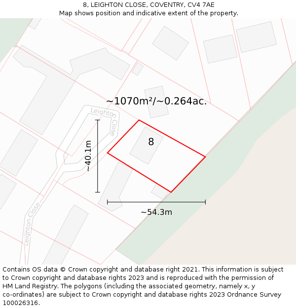 8, LEIGHTON CLOSE, COVENTRY, CV4 7AE: Plot and title map