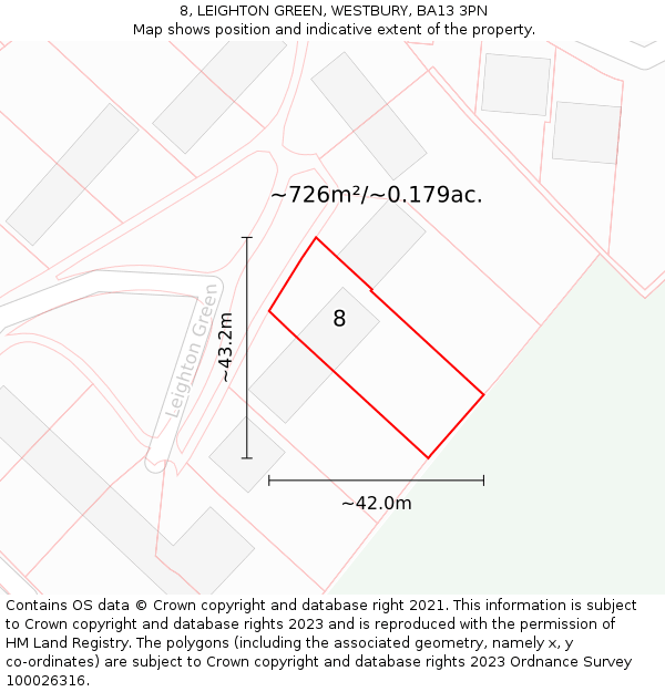 8, LEIGHTON GREEN, WESTBURY, BA13 3PN: Plot and title map