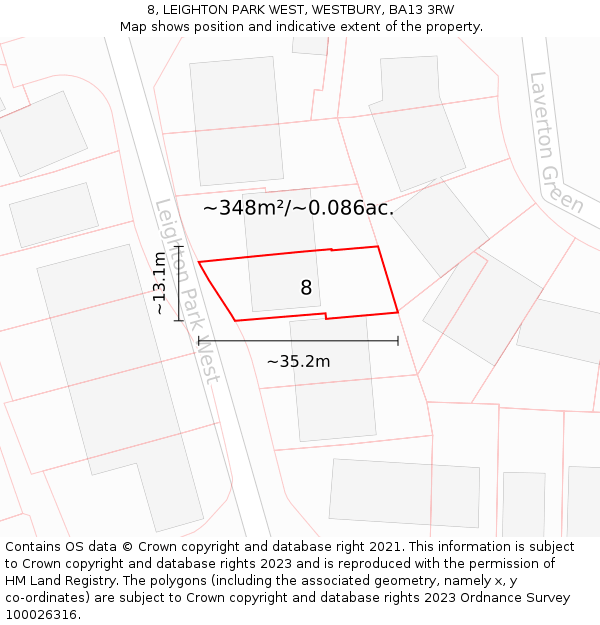8, LEIGHTON PARK WEST, WESTBURY, BA13 3RW: Plot and title map