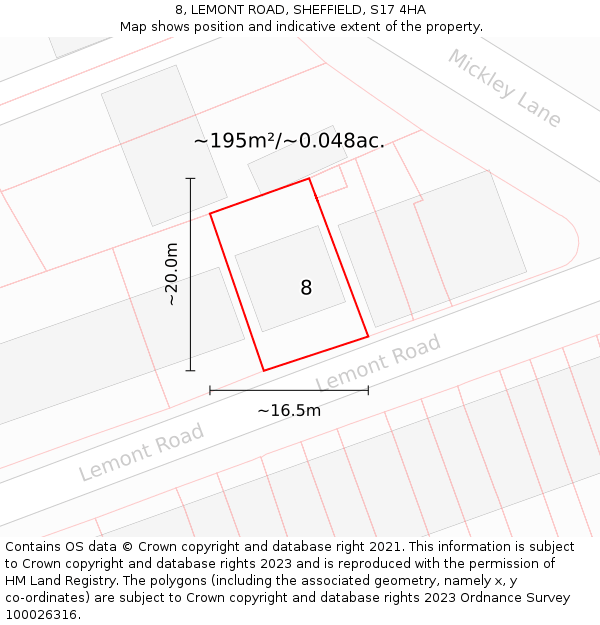 8, LEMONT ROAD, SHEFFIELD, S17 4HA: Plot and title map