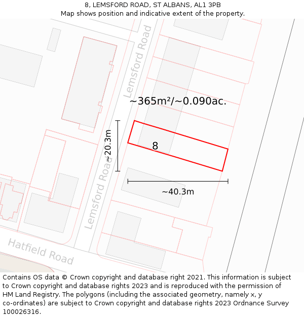 8, LEMSFORD ROAD, ST ALBANS, AL1 3PB: Plot and title map