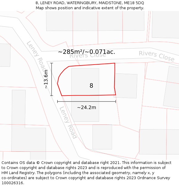 8, LENEY ROAD, WATERINGBURY, MAIDSTONE, ME18 5DQ: Plot and title map