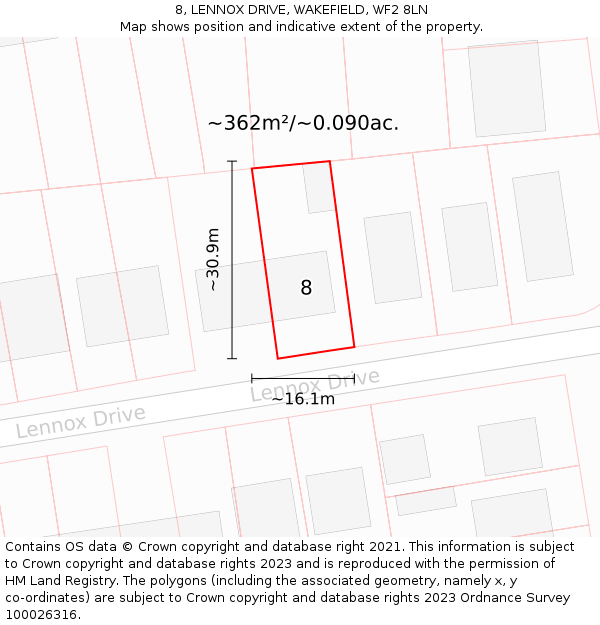 8, LENNOX DRIVE, WAKEFIELD, WF2 8LN: Plot and title map